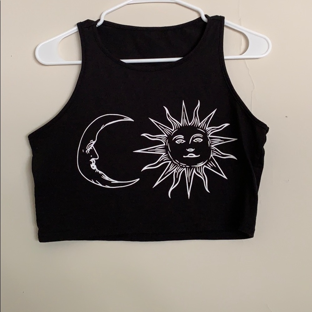 Sun Moon Black Crop Tank Top